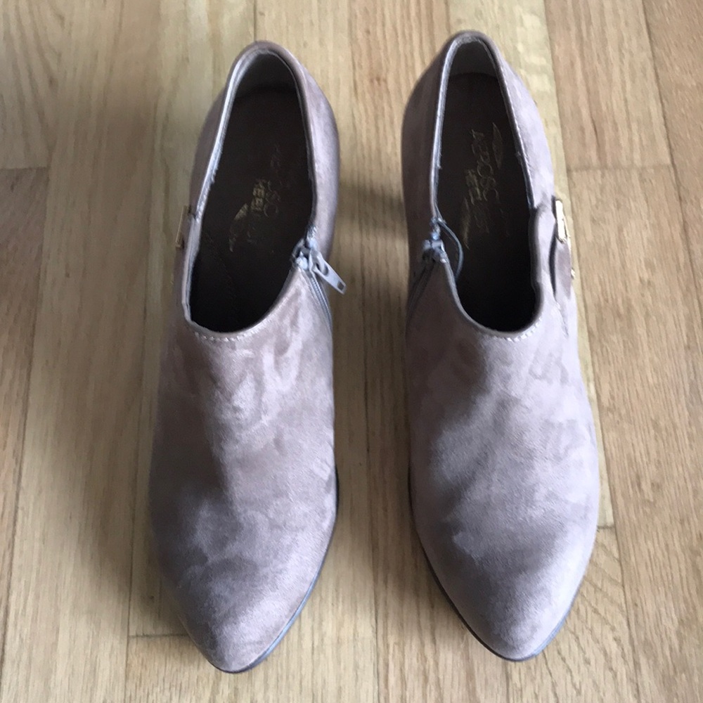 Never been worn 2” heeled suede booties, size 9.5